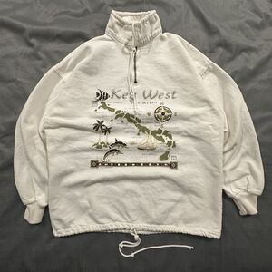 Vintage 90s Key West Florida Sweatshirt Mens Medium Made USA Map Zip Drawstring